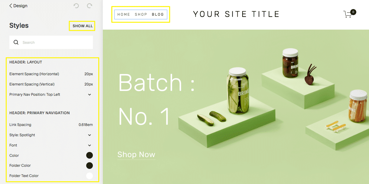 tilpassing av design hos squarespace
