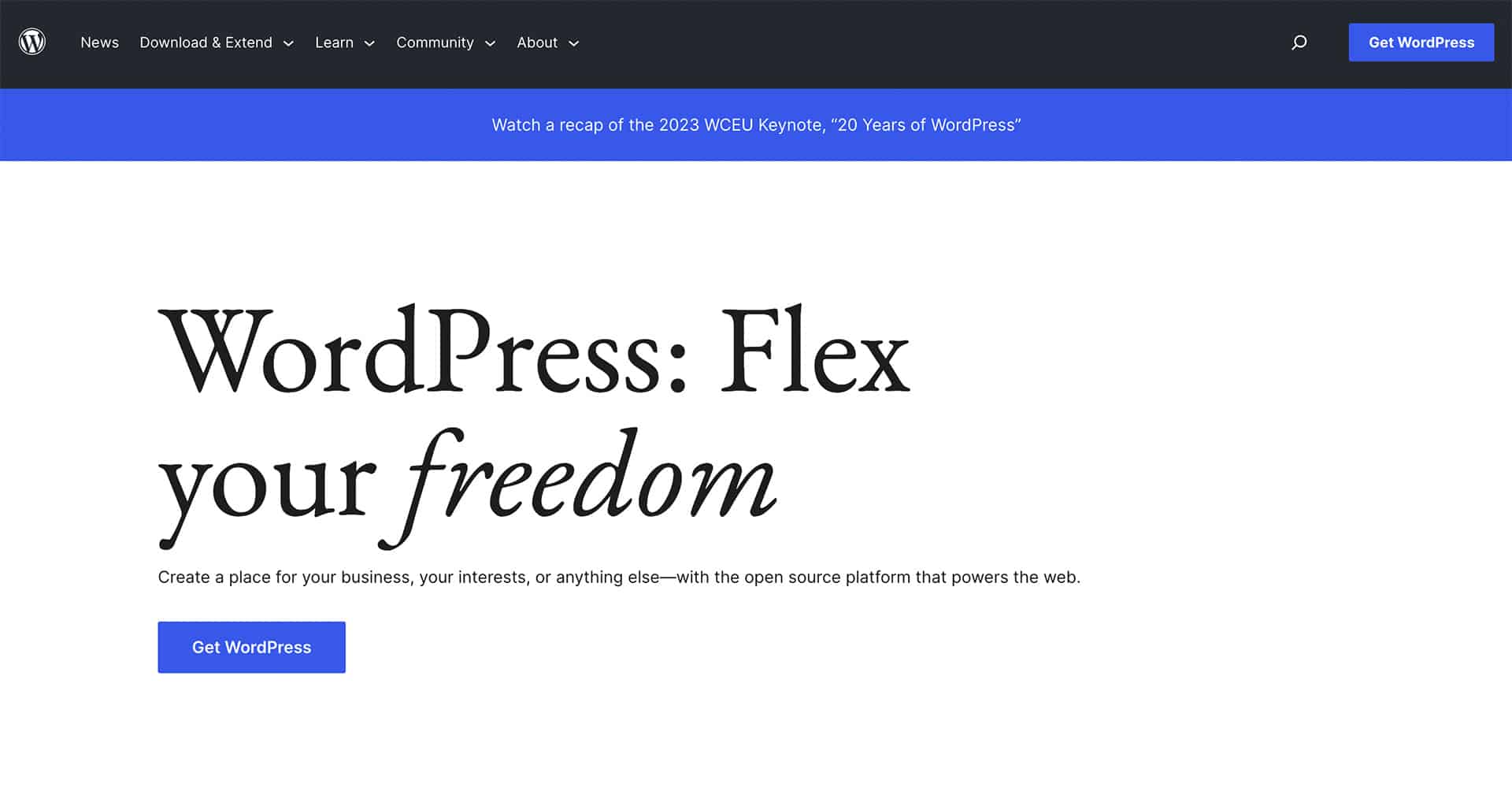 forsiden til wordpress.org