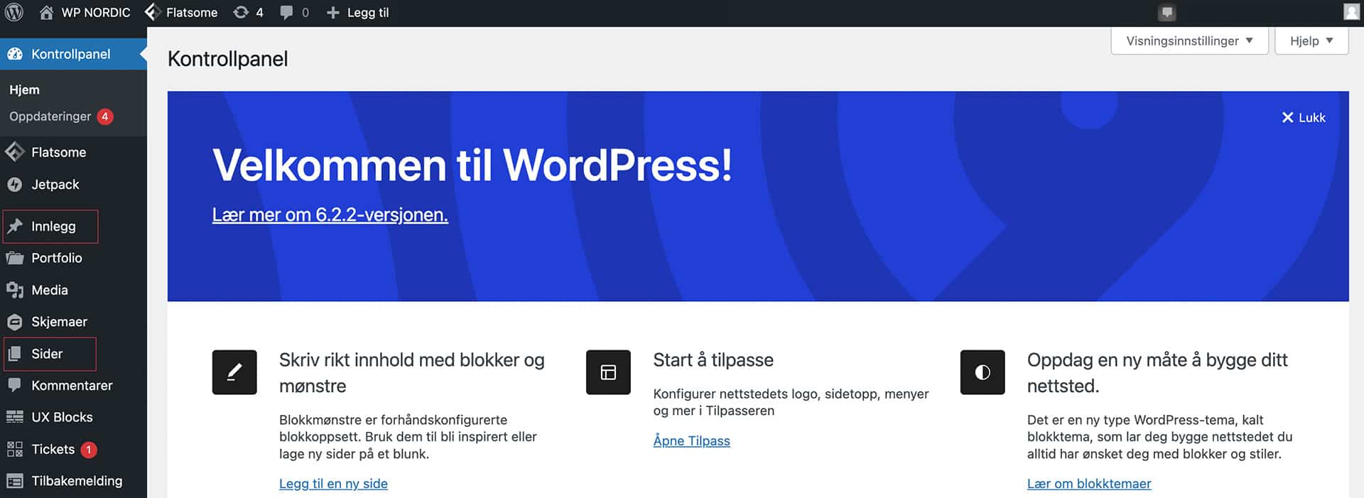 wordpress kontrollpanel